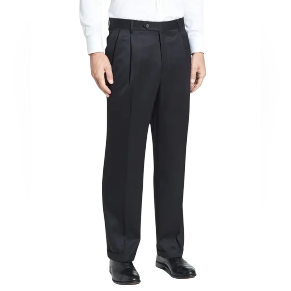 BURBERRY LONDON BLACK CAREERWEAR MENS DRESS PANTS CUFFED PLEATED 34